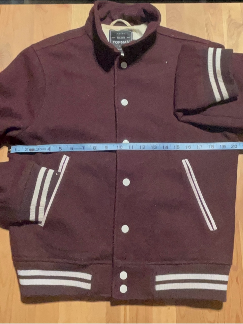 Topman Burgundy Bomber-Style Varsity Jacket with White Stripes